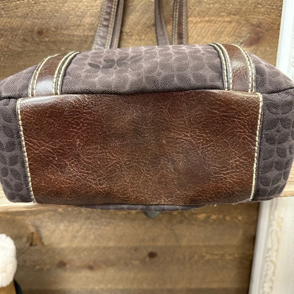 Fossil Brown Signature Canvas & Leather Buckle Tote Bag
